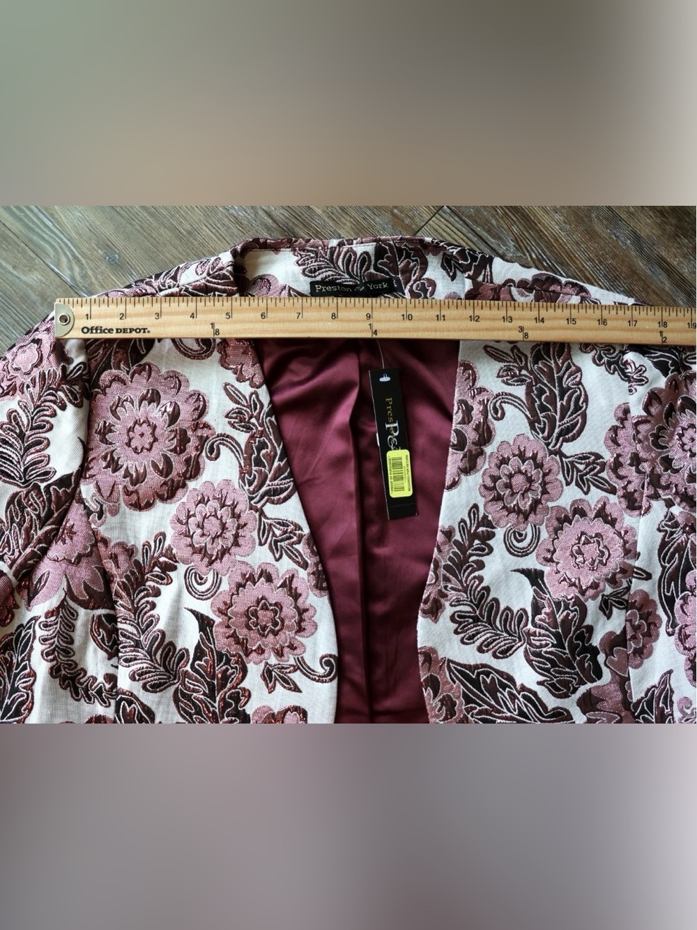 Preston & York Metallic Floral Brocade Jacket Open Front Shoulder Pads Womens 16 - Picture 12 of 15